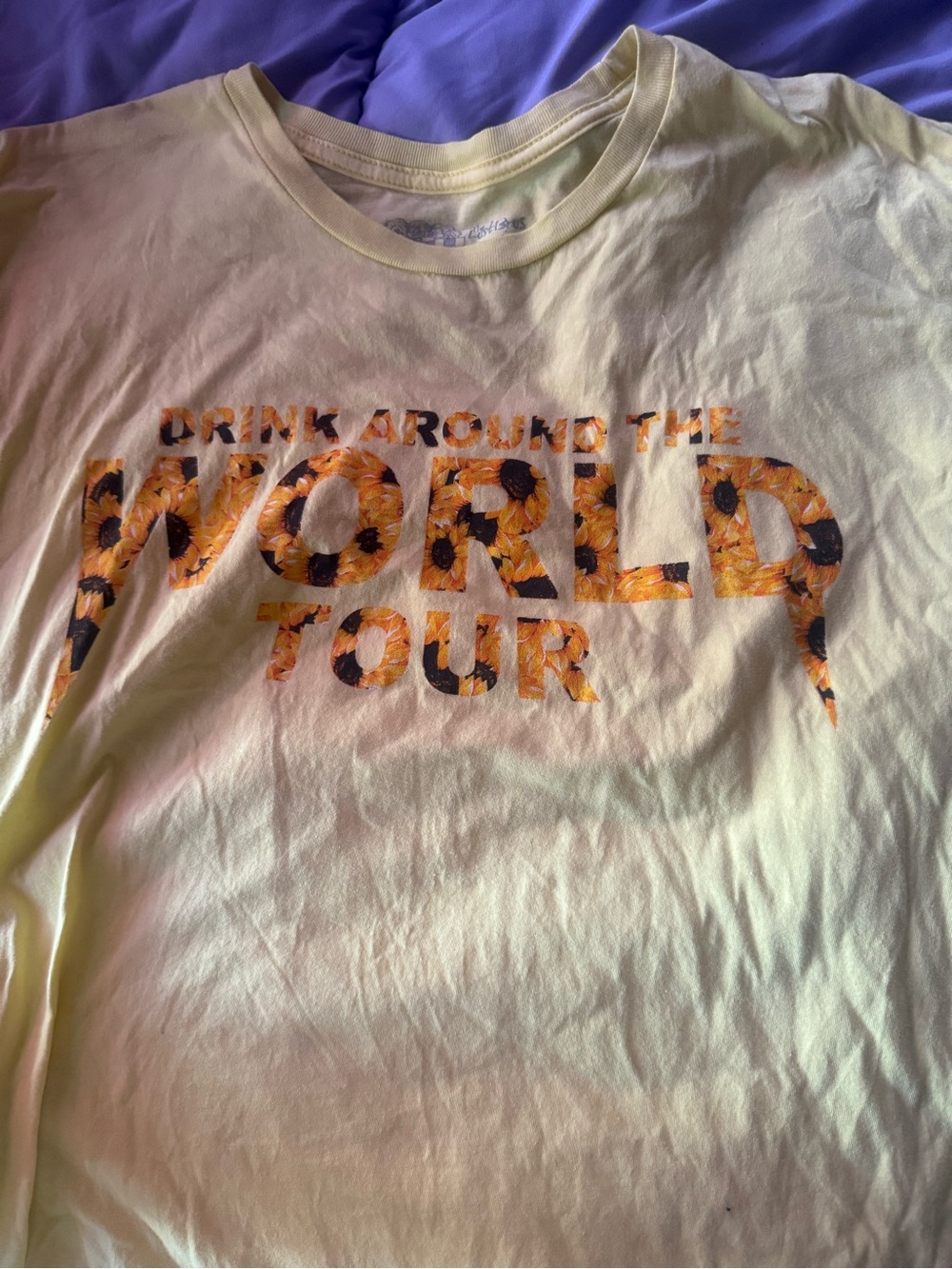 Old Navy Yellow Floral Leopard Print 'World Tour' Graphic Tee